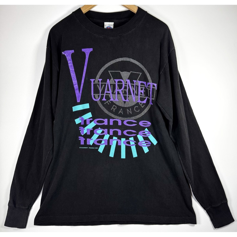 Vintage 1991 Vuarnet France T Shirt Mens Large Black Graphic Long Sleeve USA